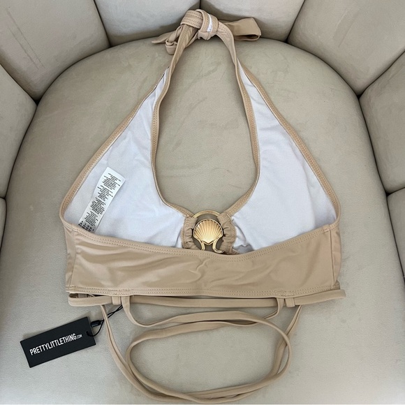 NWT PrettyLittle Thing Nude Halter Shell Trim Bikini Top Swimwear No Pad Beach 4 - Picture 8 of 10
